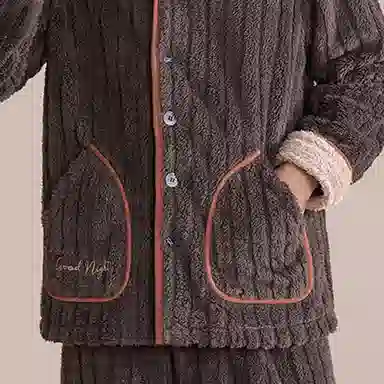 安之伴 秋冬睡衣珊瑚绒保暖锁温柔软素色大气家居套装 男款 深灰