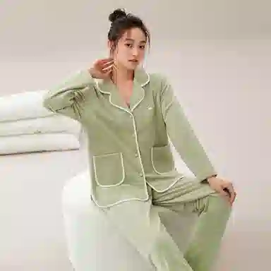 安之伴 秋冬海岛绒睡衣简约休闲保暖家居套装 女款