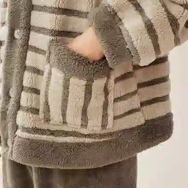 安之伴 冬季睡衣保暖双面绒锁温暖感条纹开衫家居套装 男款