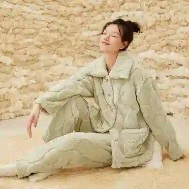 安之伴 锁温保暖宽松休闲秋冬睡衣灯笼纹加绒加厚家居套装 女款