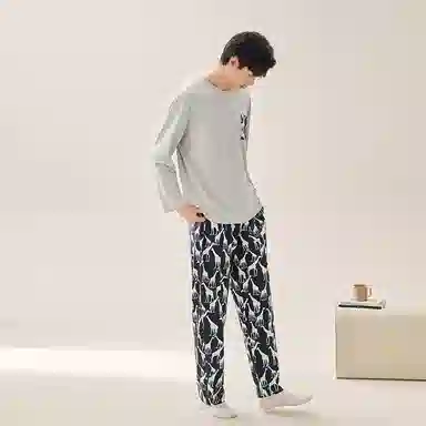 安之伴 春秋睡衣长颈鹿印花宽松休闲圆领长袖长裤家居套装 男款