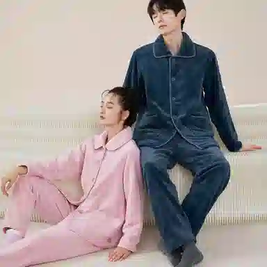 安之伴 秋冬睡衣法兰绒加绒加厚保暖开衫长袖长裤可外穿家居套装 女款 豆沙