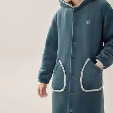 安之伴 秋冬睡衣复合绒暖感澳毛绒双层保暖连帽家居睡袍 男款 藏青色