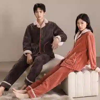 安之伴 秋冬睡衣珊瑚绒保暖锁温柔软素色大气家居套装 男款 深灰