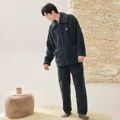 安之伴 锁温保暖宽松休闲秋冬睡衣灯笼纹加绒加厚家居套装 男款