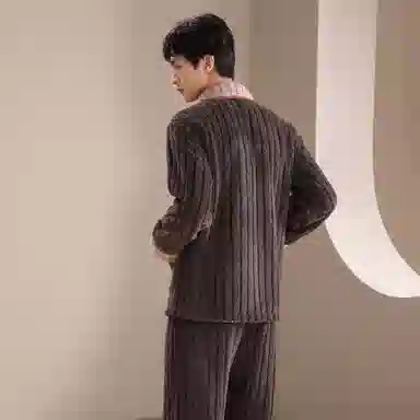 安之伴 秋冬睡衣珊瑚绒保暖锁温柔软素色大气家居套装 男款 深灰