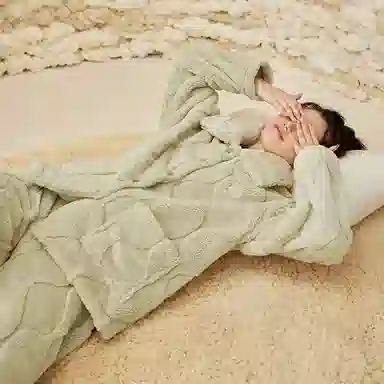 安之伴 锁温保暖宽松休闲秋冬睡衣灯笼纹加绒加厚家居套装 女款