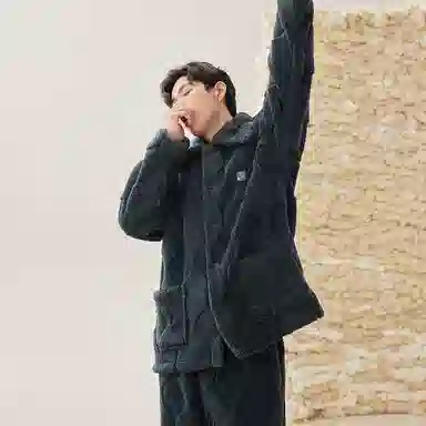 安之伴 锁温保暖宽松休闲秋冬睡衣灯笼纹加绒加厚家居套装 男款