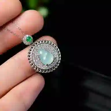 祥燕 新中式国潮轻奢潮流冰润起胶蓝水葫芦 冰种 翡翠吊坠 男女同款情侣款