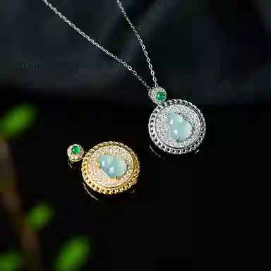 祥燕 新中式国潮轻奢潮流冰润起胶蓝水葫芦 冰种 翡翠吊坠 男女同款情侣款