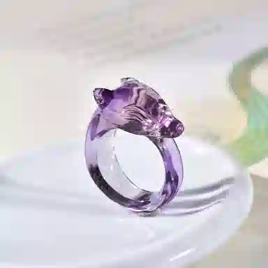 祥燕 高端孤品新中式国潮高净体紫晶八方来财旺桃花狐狸好运 水晶 戒指 男女同款情侣款