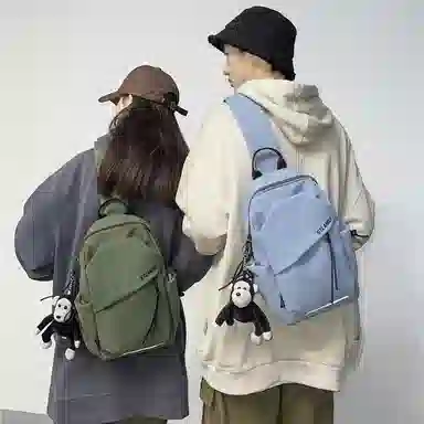 潮牌小众休闲百搭帆布斜挎包 尼龙 帆布包胸包 常规 男款 白色/黑色/蓝色/绿色