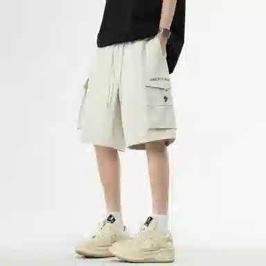 稻草人 美式潮牌复古品牌字母极简风宽松百搭系带纯色多口袋亲肤舒适透气五分户外休闲运动工装短裤 男女同款