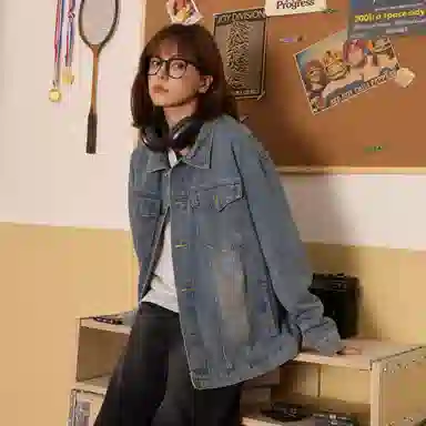 稻草人 美式复古机能风水洗做旧单排纽扣翻领宽松休闲百搭牛仔外套 男女同款
