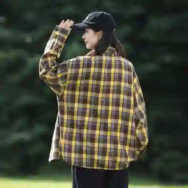 稻草人 美式复古嘻哈街头翻领落肩宽松休闲纽扣长袖多彩格纹衬衫 男女同款