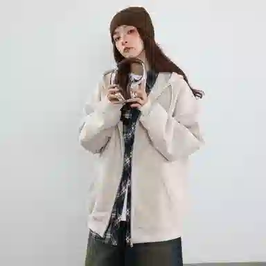 稻草人 学院风系列 简约字母印花高街重磅宽松休闲开衫连帽长袖卫衣 男女同款