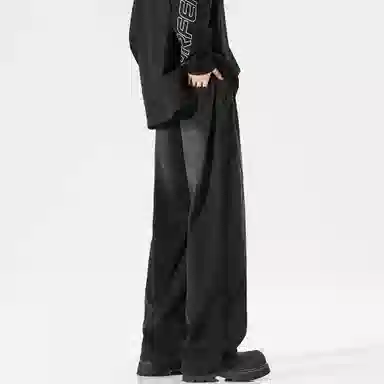 稻草人 美式高街废土风结构性拼接水洗做旧简约纯色垂感松紧抽绳直筒无性别主义宽松休闲百搭工装牛仔裤 男女同款