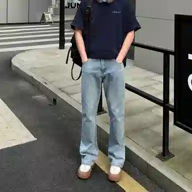 稻草人 美式高街花体字母百搭重磅纯棉宽松落肩短袖中腰水洗做旧垂感微喇叭牛仔裤休闲运动套装 男女同款