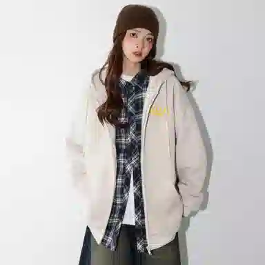 稻草人 学院风系列 简约字母印花高街重磅宽松休闲开衫连帽长袖卫衣 男女同款