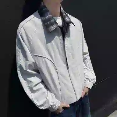 稻草人 美式复古简约假两件撞色设计宽松休闲百搭基础纯色潮流时尚个性舒适学院风拉链翻领飞行夹克外套 男女同款