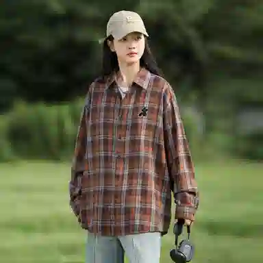 稻草人 美式复古嘻哈街头翻领落肩宽松休闲纽扣长袖多彩格纹衬衫 男女同款