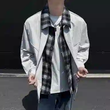 稻草人 美式复古简约假两件撞色设计宽松休闲百搭基础纯色潮流时尚个性舒适学院风拉链翻领飞行夹克外套 男女同款