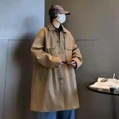 稻草人 法式慵懒风简约纯色铆钉高级感设计中长款不过膝防风保暖风衣美式复古街头潮牌文艺风百搭单排扣工装夹克外套 男女同款