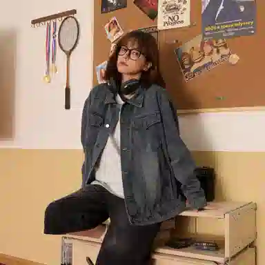 稻草人 美式复古机能风水洗做旧单排纽扣翻领宽松休闲百搭牛仔外套 男女同款