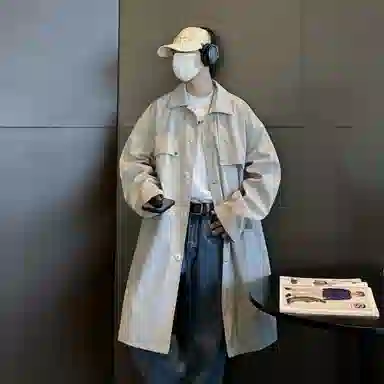 稻草人 法式慵懒风简约纯色铆钉高级感设计中长款不过膝防风保暖风衣美式复古街头潮牌文艺风百搭单排扣工装夹克外套 男女同款