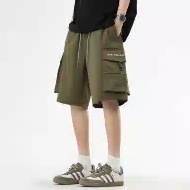 稻草人 美式潮牌复古品牌字母极简风宽松百搭系带纯色多口袋亲肤舒适透气五分户外休闲运动工装短裤 男女同款