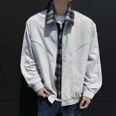 稻草人 美式复古简约假两件撞色设计宽松休闲百搭基础纯色潮流时尚个性舒适学院风拉链翻领飞行夹克外套 男女同款