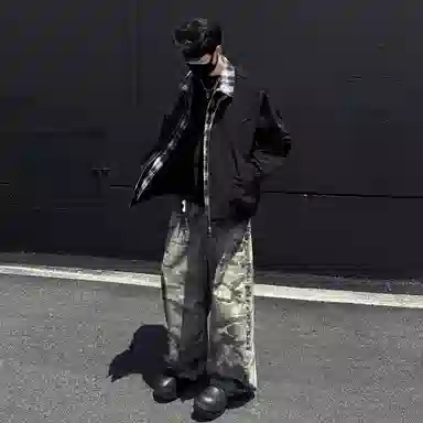稻草人 美式复古简约假两件撞色设计宽松休闲百搭基础纯色潮流时尚个性舒适学院风拉链翻领飞行夹克外套 男女同款