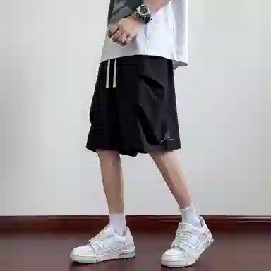 稻草人 美式复古潮流时尚五分褶皱设计感运动百搭直筒薄款简约学院风透气宽松舒适通勤夏季工装休闲短裤 男女同款
