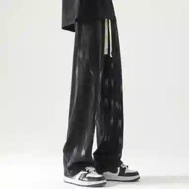 稻草人 基础款高街做旧泼墨舒适亲肤透气直筒长裤通勤百搭中腰宽松简约牛仔裤 男女同款