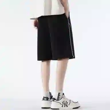 稻草人 经典条纹拼接设计美式高街纯色松紧系带宽松百搭户外直筒阔腿透气通勤五分休闲短裤 男女同款