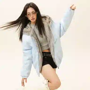 稻草人 美式高街品牌艺术英文字母印花座山雕毛领仿狐狸毛休闲宽松纯色加厚短款夹克高级感连帽保暖舒适百搭长袖飞行外套棉服 男女同款