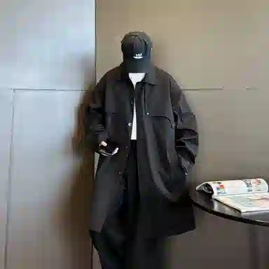 稻草人 法式慵懒风简约纯色铆钉高级感设计中长款不过膝防风保暖风衣美式复古街头潮牌文艺风百搭单排扣工装夹克外套 男女同款