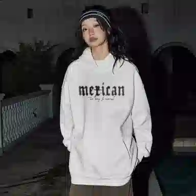 稻草人 美式复古做旧报纸玫瑰花卉字母涂鸦印花宽松休闲重磅外套舒适亲肤百搭打底连帽套头长袖卫衣 男女同款