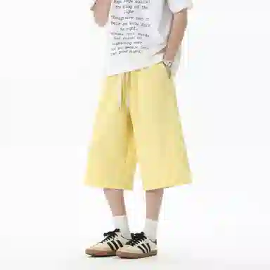 稻草人 美式复古设计感简约基础纯色宽松亲肤舒适凉感百搭日常通勤运动七分休闲短裤 男女同款