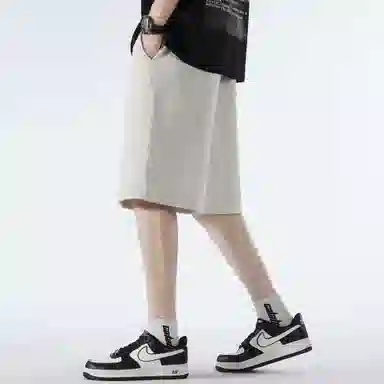 稻草人 经典条纹拼接设计美式高街纯色松紧系带宽松百搭户外直筒阔腿透气通勤五分休闲短裤 男女同款