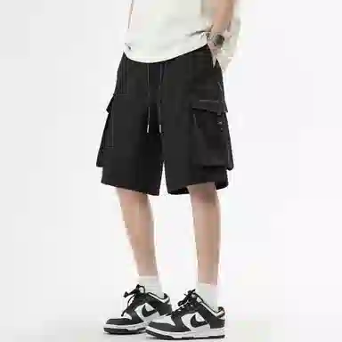稻草人 美式潮牌复古品牌字母极简风宽松百搭系带纯色多口袋亲肤舒适透气五分户外休闲运动工装短裤 男女同款