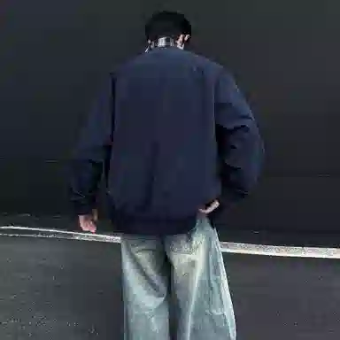 稻草人 美式复古简约假两件撞色设计宽松休闲百搭基础纯色潮流时尚个性舒适学院风拉链翻领飞行夹克外套 男女同款