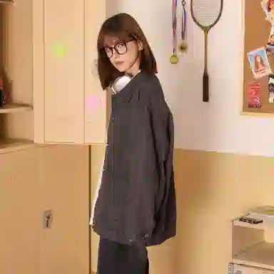 稻草人 美式嘻哈高街学院风复古重工做旧基础款拼接翻领单排纽扣宽松休闲百搭夹克牛仔外套 男女同款
