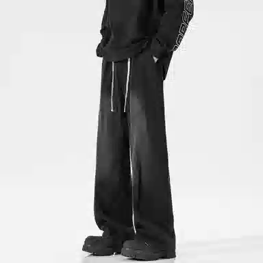 稻草人 美式高街废土风结构性拼接水洗做旧简约纯色垂感松紧抽绳直筒无性别主义宽松休闲百搭工装牛仔裤 男女同款