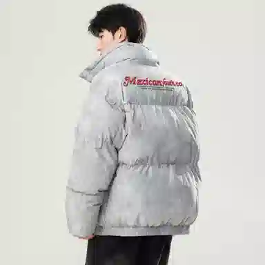 稻草人 美式高街复古字母印花宽松休闲加厚保暖立领面包棉服 男女同款