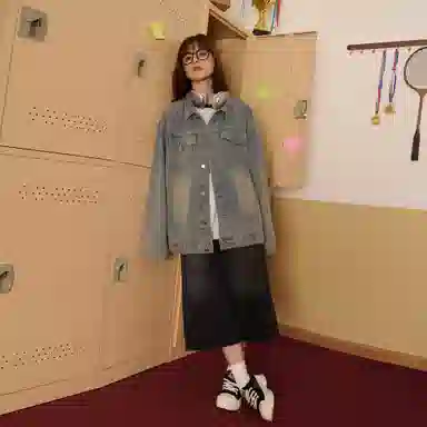稻草人 美式复古机能风水洗做旧单排纽扣翻领宽松休闲百搭牛仔外套 男女同款