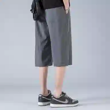 稻草人 纯色户外运动工装舒适透气简约百搭阔腿直筒七分休闲短裤 男女同款