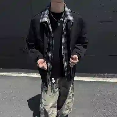 稻草人 美式复古简约假两件撞色设计宽松休闲百搭基础纯色潮流时尚个性舒适学院风拉链翻领飞行夹克外套 男女同款