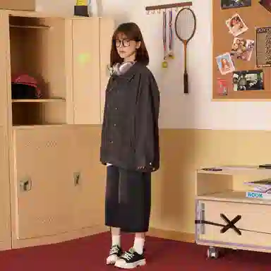 稻草人 美式嘻哈高街学院风复古重工做旧基础款拼接翻领单排纽扣宽松休闲百搭夹克牛仔外套 男女同款