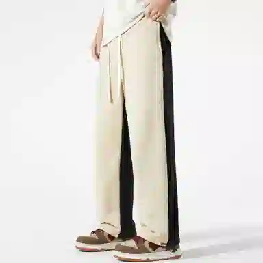 稻草人 美式潮牌撞色拼接正反两面穿系带宽松阔腿直筒百搭休闲裤 男女同款